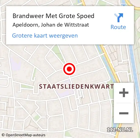 Locatie op kaart van de 112 melding: Brandweer Met Grote Spoed Naar Apeldoorn, Johan de Wittstraat op 17 augustus 2024 21:29