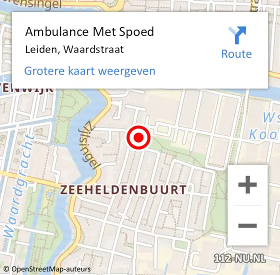 Locatie op kaart van de 112 melding: Ambulance Met Spoed Naar Leiden, Waardstraat op 17 augustus 2024 21:47