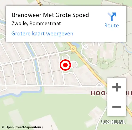 Locatie op kaart van de 112 melding: Brandweer Met Grote Spoed Naar Zwolle, Rommestraat op 17 augustus 2024 22:03