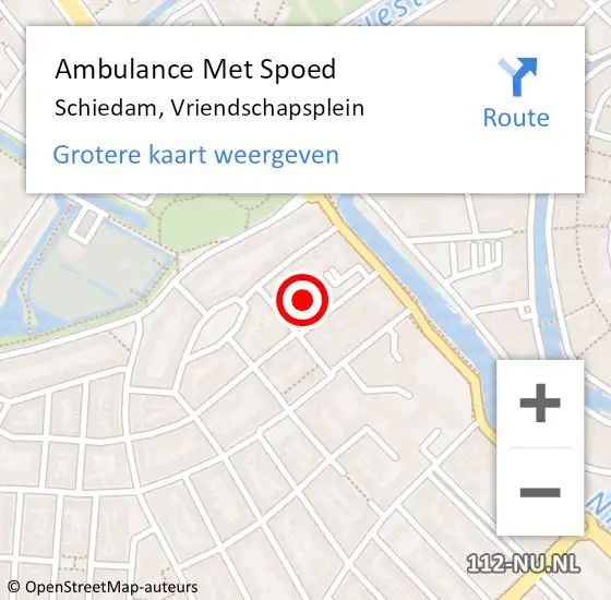 Locatie op kaart van de 112 melding: Ambulance Met Spoed Naar Schiedam, Vriendschapsplein op 17 augustus 2024 22:26