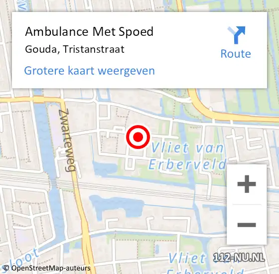 Locatie op kaart van de 112 melding: Ambulance Met Spoed Naar Gouda, Tristanstraat op 17 augustus 2024 22:27