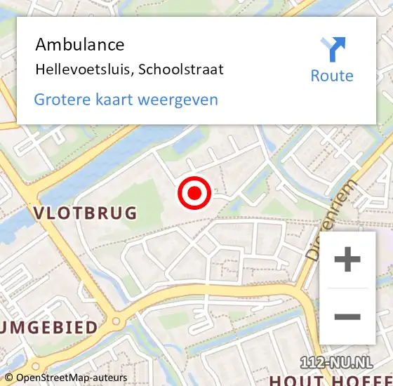 Locatie op kaart van de 112 melding: Ambulance Hellevoetsluis, Schoolstraat op 17 augustus 2024 22:31