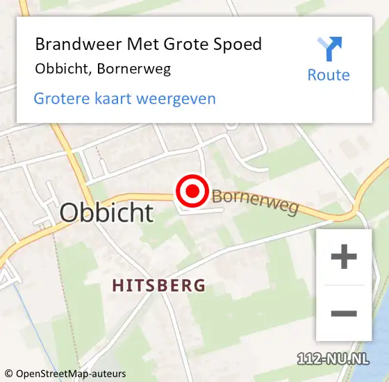 Locatie op kaart van de 112 melding: Brandweer Met Grote Spoed Naar Obbicht, Bornerweg op 17 augustus 2024 22:35