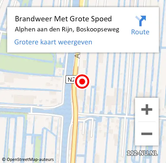 Locatie op kaart van de 112 melding: Brandweer Met Grote Spoed Naar Alphen aan den Rijn, Boskoopseweg op 17 augustus 2024 22:38