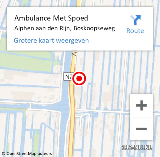 Locatie op kaart van de 112 melding: Ambulance Met Spoed Naar Alphen aan den Rijn, Boskoopseweg op 17 augustus 2024 22:43