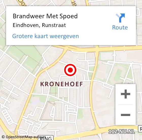 Locatie op kaart van de 112 melding: Brandweer Met Spoed Naar Eindhoven, Runstraat op 17 augustus 2024 22:44