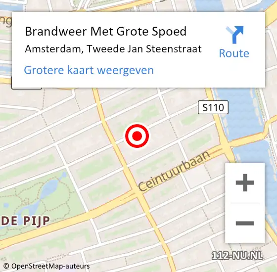 Locatie op kaart van de 112 melding: Brandweer Met Grote Spoed Naar Amsterdam, Tweede Jan Steenstraat op 17 augustus 2024 23:00