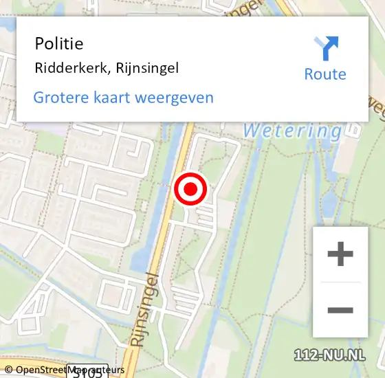 Locatie op kaart van de 112 melding: Politie Ridderkerk, Rijnsingel op 17 augustus 2024 23:25