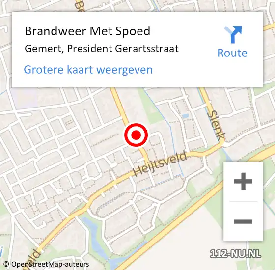 Locatie op kaart van de 112 melding: Brandweer Met Spoed Naar Gemert, President Gerartsstraat op 17 augustus 2024 23:27