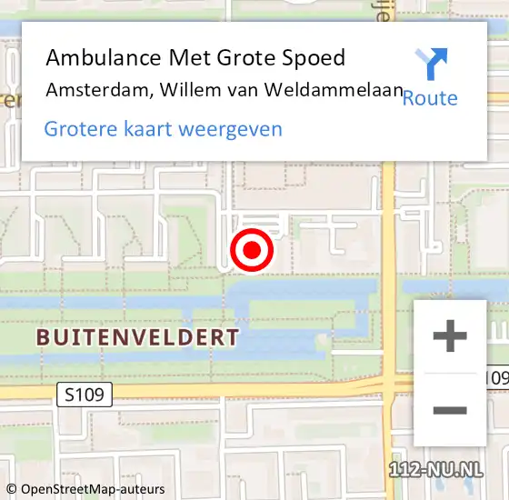 Locatie op kaart van de 112 melding: Ambulance Met Grote Spoed Naar Amsterdam, Willem van Weldammelaan op 17 augustus 2024 23:31