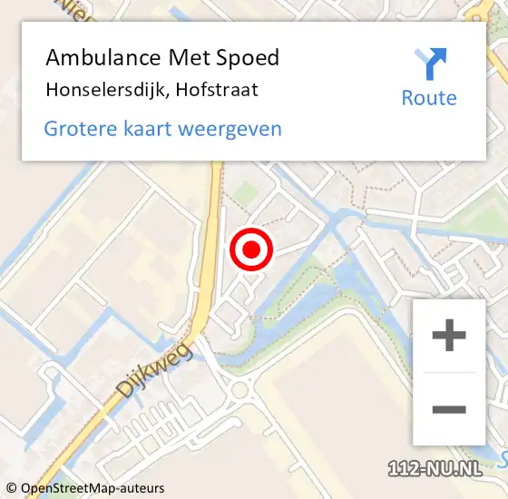 Locatie op kaart van de 112 melding: Ambulance Met Spoed Naar Honselersdijk, Hofstraat op 17 augustus 2024 23:34