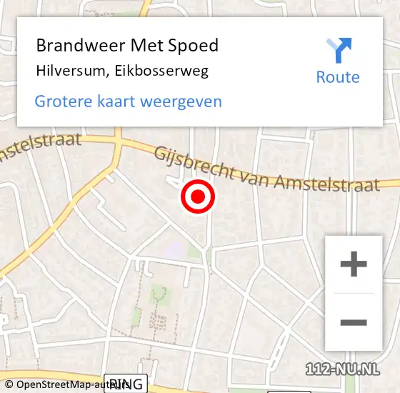 Locatie op kaart van de 112 melding: Brandweer Met Spoed Naar Hilversum, Eikbosserweg op 17 augustus 2024 23:44
