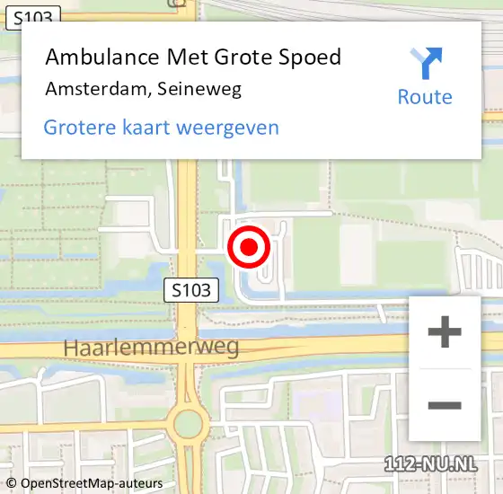 Locatie op kaart van de 112 melding: Ambulance Met Grote Spoed Naar Amsterdam, Seineweg op 17 augustus 2024 23:48