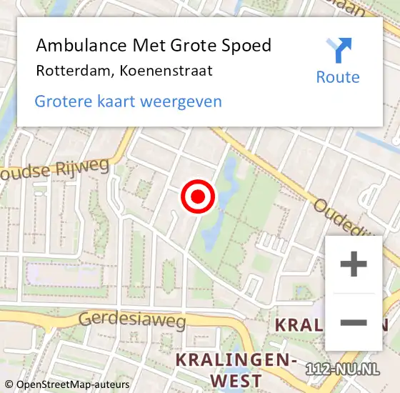 Locatie op kaart van de 112 melding: Ambulance Met Grote Spoed Naar Rotterdam, Koenenstraat op 18 augustus 2024 00:00