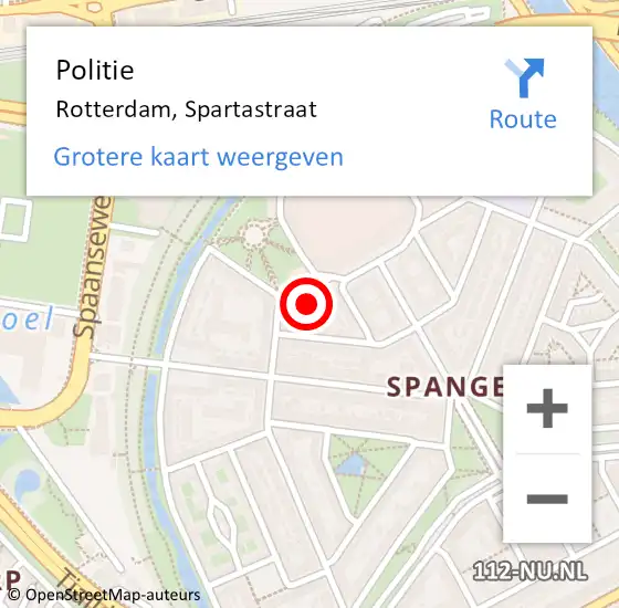 Locatie op kaart van de 112 melding: Politie Rotterdam, Spartastraat op 18 augustus 2024 00:04