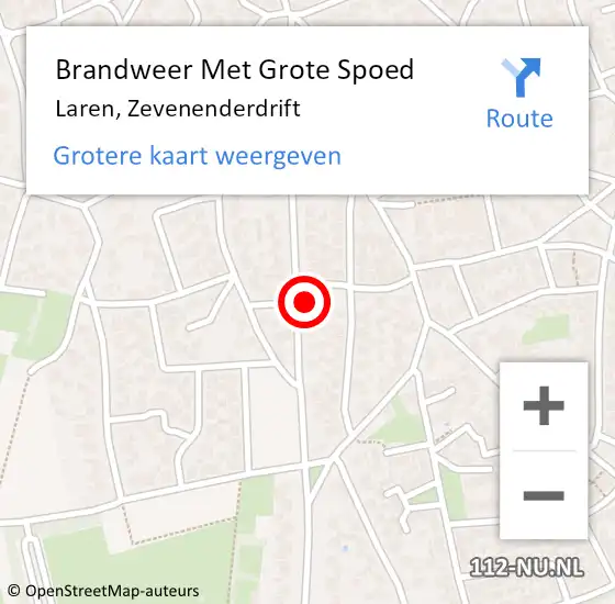 Locatie op kaart van de 112 melding: Brandweer Met Grote Spoed Naar Laren, Zevenenderdrift op 18 augustus 2024 00:08