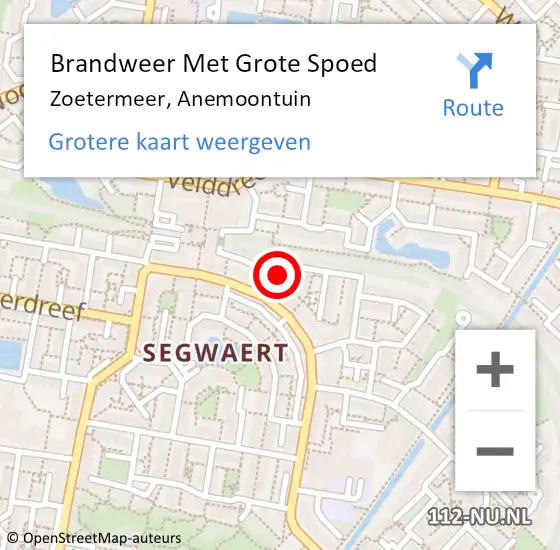 Locatie op kaart van de 112 melding: Brandweer Met Grote Spoed Naar Zoetermeer, Anemoontuin op 18 augustus 2024 00:23