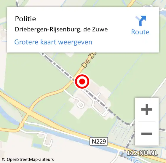 Locatie op kaart van de 112 melding: Politie Driebergen-Rijsenburg, de Zuwe op 18 augustus 2024 00:27