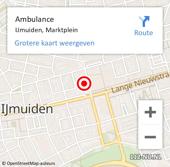 Locatie op kaart van de 112 melding: Ambulance IJmuiden, Marktplein op 18 augustus 2024 00:50