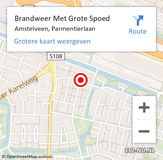 Locatie op kaart van de 112 melding: Brandweer Met Grote Spoed Naar Amstelveen, Parmentierlaan op 18 augustus 2024 00:51