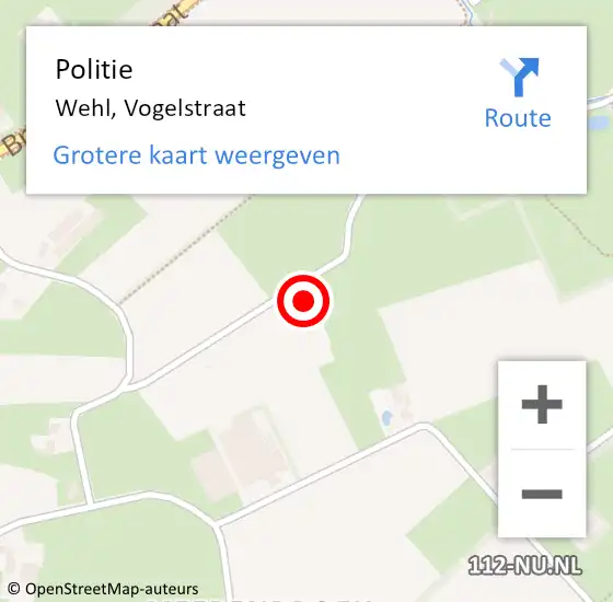 Locatie op kaart van de 112 melding: Politie Wehl, Vogelstraat op 18 augustus 2024 00:55