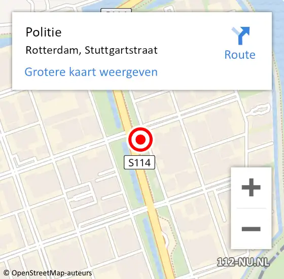 Locatie op kaart van de 112 melding: Politie Rotterdam, Stuttgartstraat op 18 augustus 2024 00:58