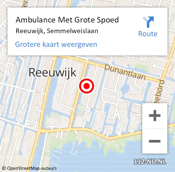 Locatie op kaart van de 112 melding: Ambulance Met Grote Spoed Naar Reeuwijk, Semmelweislaan op 18 augustus 2024 00:59