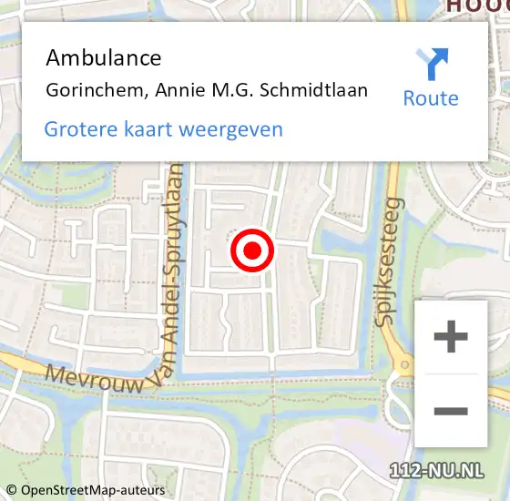 Locatie op kaart van de 112 melding: Ambulance Gorinchem, Annie M.G. Schmidtlaan op 18 augustus 2024 01:38