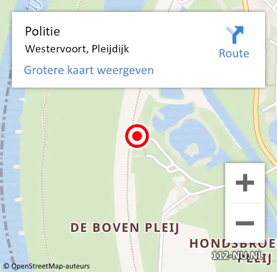 Locatie op kaart van de 112 melding: Politie Westervoort, Pleijdijk op 18 augustus 2024 01:50