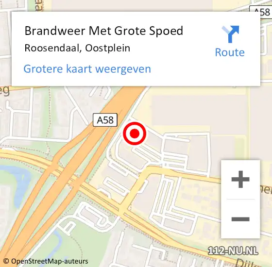 Locatie op kaart van de 112 melding: Brandweer Met Grote Spoed Naar Roosendaal, Oostplein op 18 augustus 2024 02:13