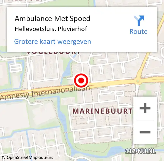 Locatie op kaart van de 112 melding: Ambulance Met Spoed Naar Hellevoetsluis, Pluvierhof op 18 augustus 2024 03:15