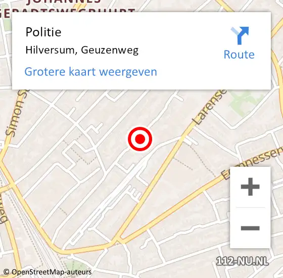 Locatie op kaart van de 112 melding: Politie Hilversum, Geuzenweg op 18 augustus 2024 05:55