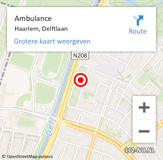 Locatie op kaart van de 112 melding: Ambulance Haarlem, Delftlaan op 18 augustus 2024 06:08