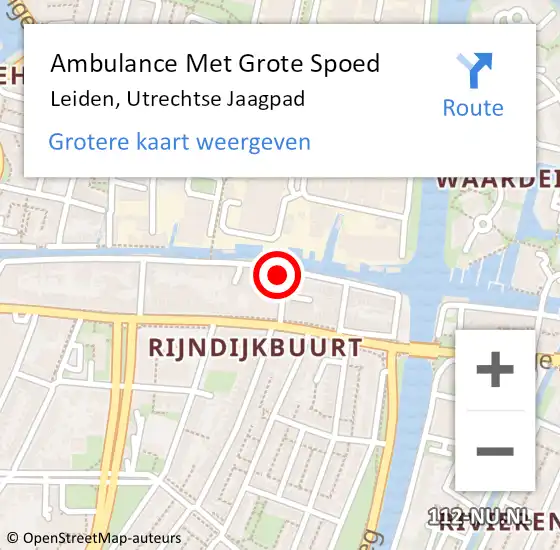 Locatie op kaart van de 112 melding: Ambulance Met Grote Spoed Naar Leiden, Utrechtse Jaagpad op 18 augustus 2024 06:22