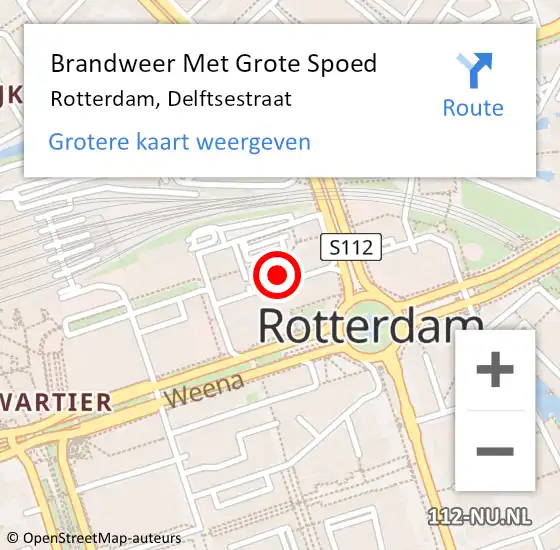 Locatie op kaart van de 112 melding: Brandweer Met Grote Spoed Naar Rotterdam, Delftsestraat op 18 augustus 2024 06:32