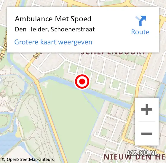 Locatie op kaart van de 112 melding: Ambulance Met Spoed Naar Den Helder, Schoenerstraat op 18 augustus 2024 06:46