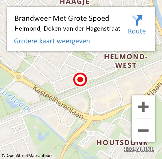 Locatie op kaart van de 112 melding: Brandweer Met Grote Spoed Naar Helmond, Deken van der Hagenstraat op 18 augustus 2024 06:56