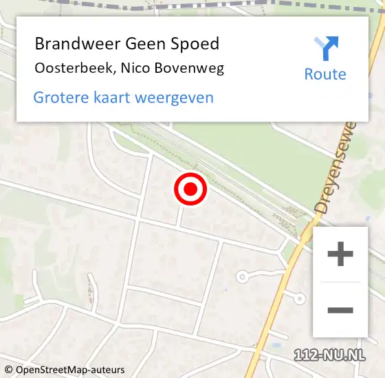 Locatie op kaart van de 112 melding: Brandweer Geen Spoed Naar Oosterbeek, Nico Bovenweg op 18 augustus 2024 07:08