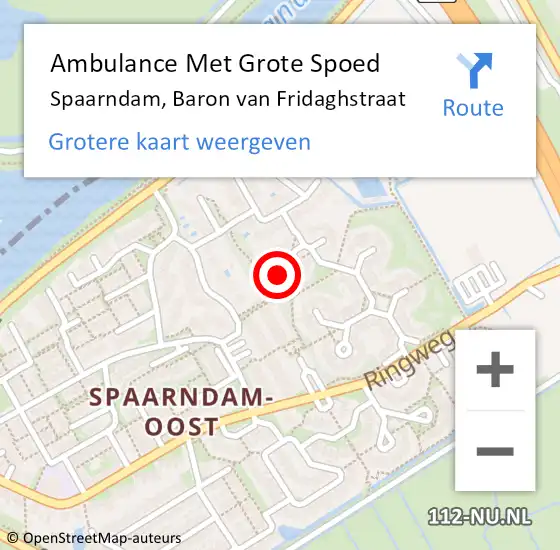 Locatie op kaart van de 112 melding: Ambulance Met Grote Spoed Naar Spaarndam, Baron van Fridaghstraat op 18 augustus 2024 07:20