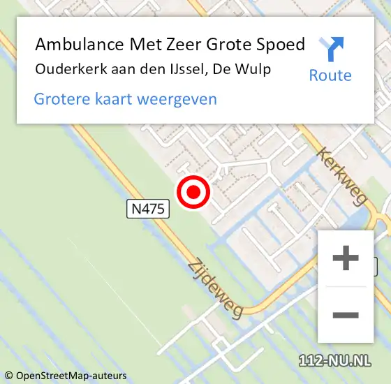 Locatie op kaart van de 112 melding: Ambulance Met Zeer Grote Spoed Naar Ouderkerk aan den IJssel, De Wulp op 18 augustus 2024 08:51