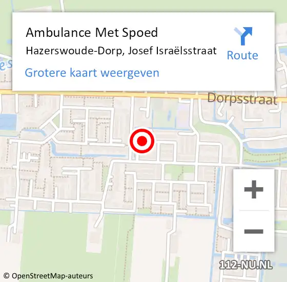 Locatie op kaart van de 112 melding: Ambulance Met Spoed Naar Hazerswoude-Dorp, Josef Israëlsstraat op 18 augustus 2024 09:27