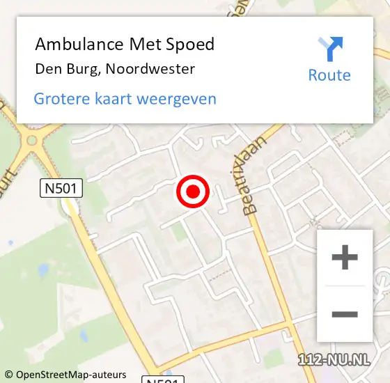 Locatie op kaart van de 112 melding: Ambulance Met Spoed Naar Den Burg, Noordwester op 18 augustus 2024 09:50