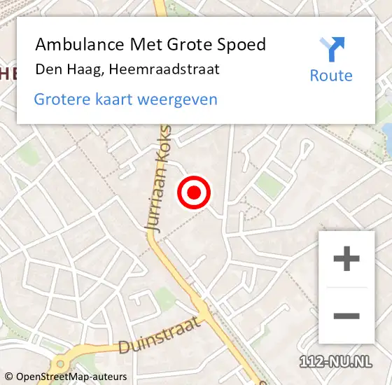 Locatie op kaart van de 112 melding: Ambulance Met Grote Spoed Naar Den Haag, Heemraadstraat op 18 augustus 2024 10:07