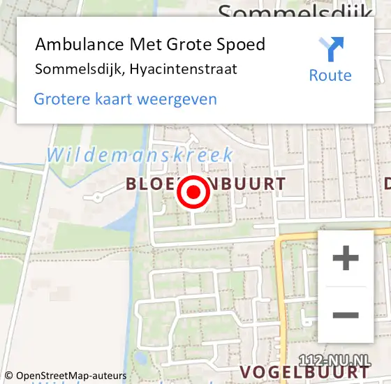 Locatie op kaart van de 112 melding: Ambulance Met Grote Spoed Naar Sommelsdijk, Hyacintenstraat op 18 augustus 2024 10:25