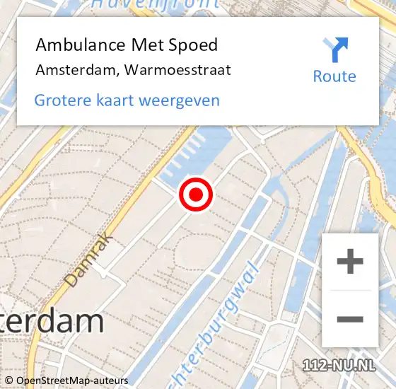 Locatie op kaart van de 112 melding: Ambulance Met Spoed Naar Amsterdam, Warmoesstraat op 18 augustus 2024 10:43