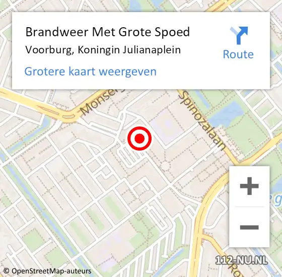 Locatie op kaart van de 112 melding: Brandweer Met Grote Spoed Naar Voorburg, Koningin Julianaplein op 18 augustus 2024 10:45