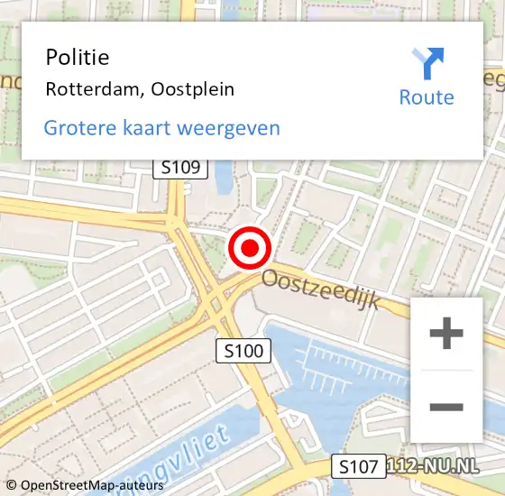 Locatie op kaart van de 112 melding: Politie Rotterdam, Oostplein op 18 augustus 2024 10:55