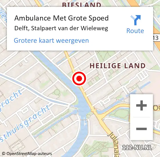 Locatie op kaart van de 112 melding: Ambulance Met Grote Spoed Naar Delft, Stalpaert van der Wieleweg op 18 augustus 2024 11:17