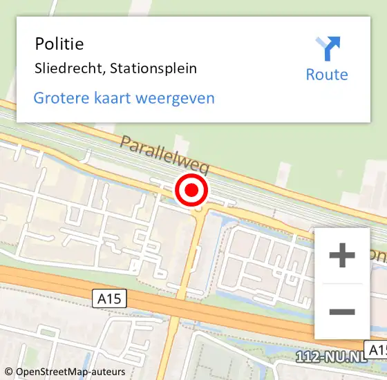 Locatie op kaart van de 112 melding: Politie Sliedrecht, Stationsplein op 18 augustus 2024 11:24