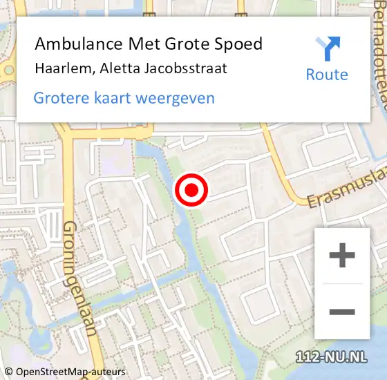 Locatie op kaart van de 112 melding: Ambulance Met Grote Spoed Naar Haarlem, Aletta Jacobsstraat op 18 augustus 2024 11:44